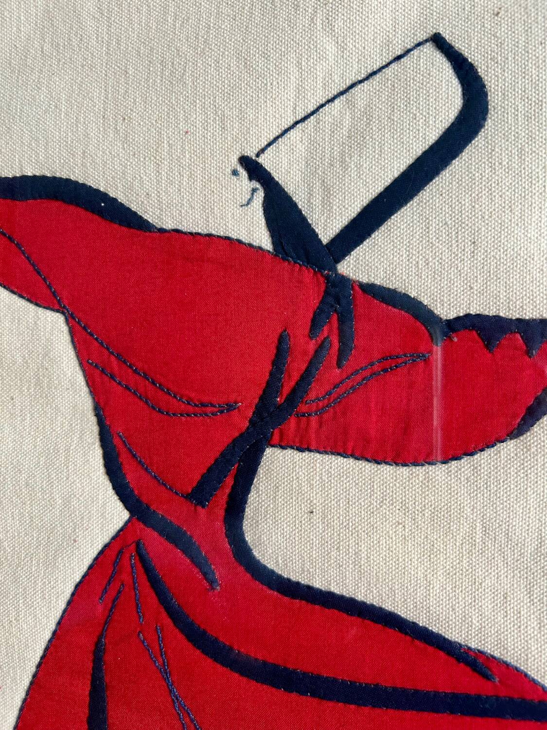 Contemporary Art Painting Signed 1992 Embroidered - Whirling Dervish - Framed