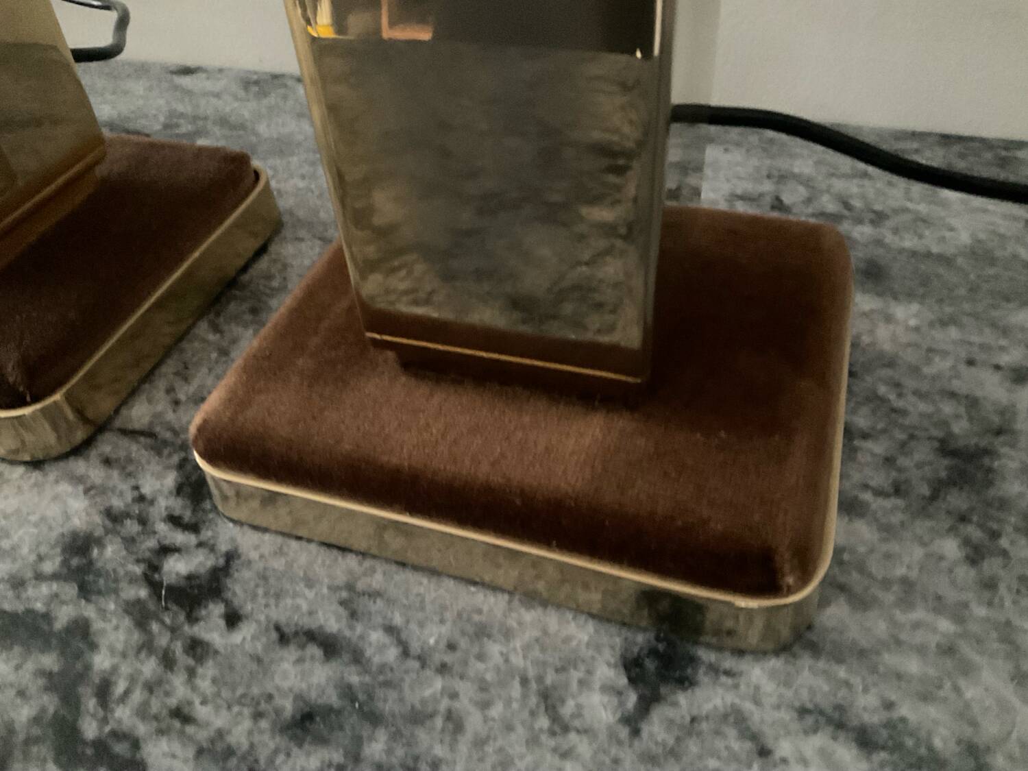 Pair of Hollywood Regency brass table lamps from the 1970s.