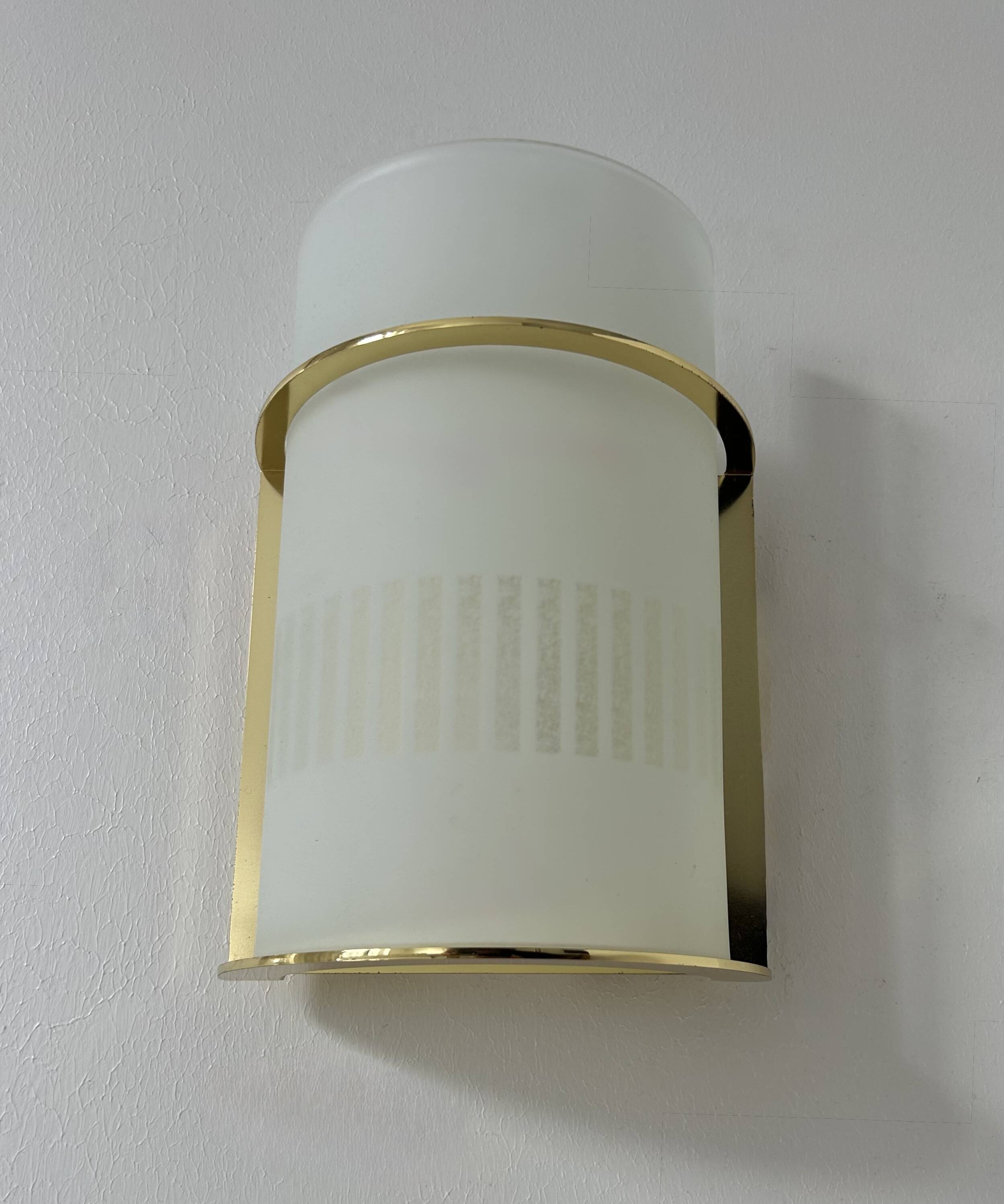 Pair of vintage brass and sandblasted glass wall lights, France 1970