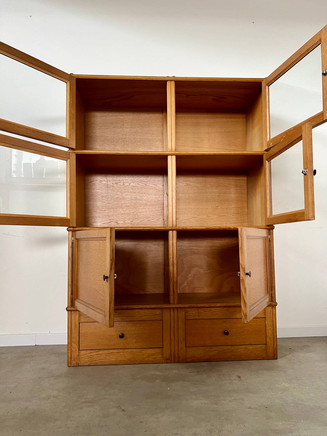 Old MD storage furniture bookcase design Martin Dupuis light oak 1950s vintage