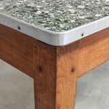 Table de ferme en bois plateau vert moucheté