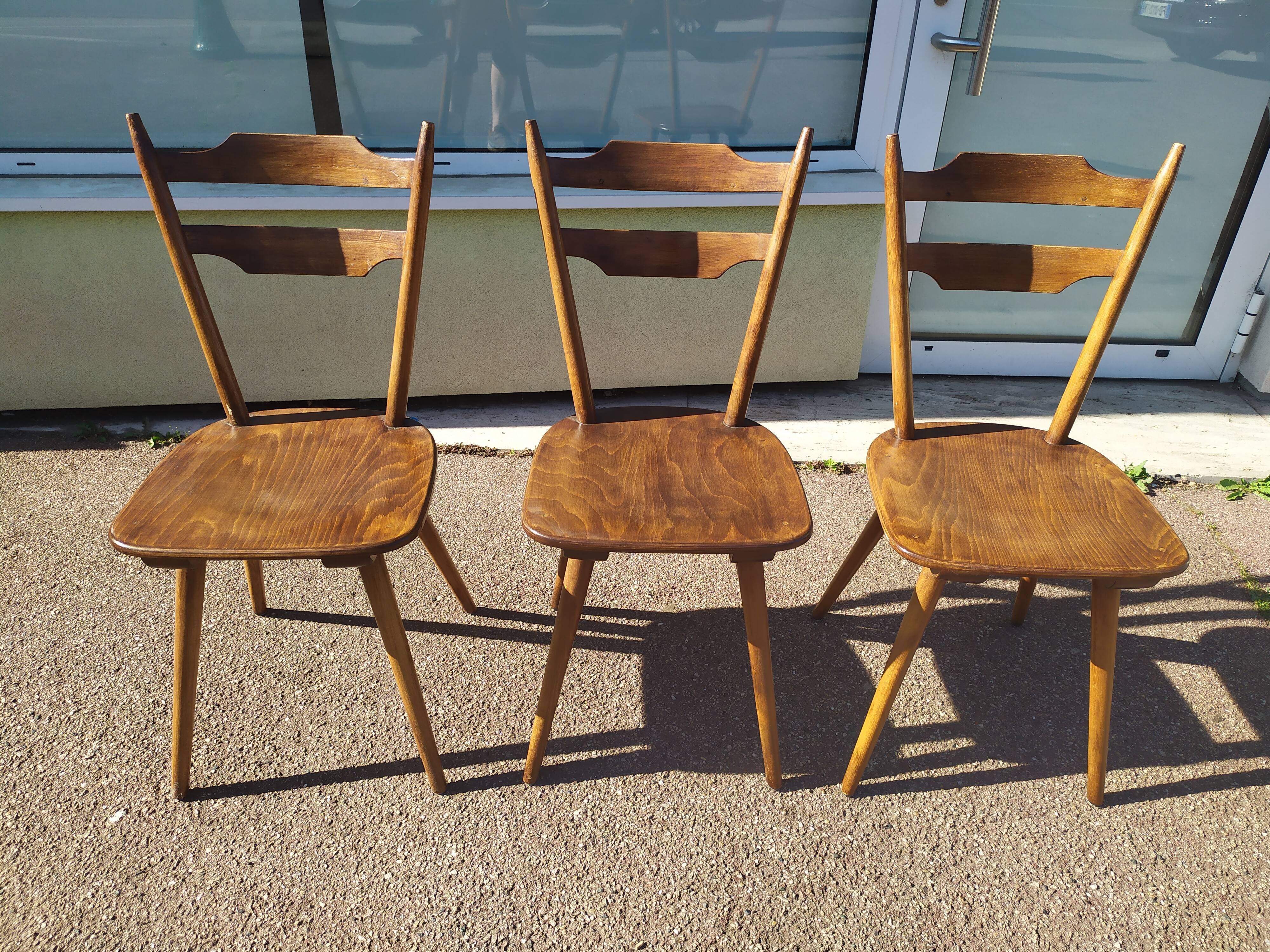 Lot de 3 chaises de bistrot en bois bar vintage