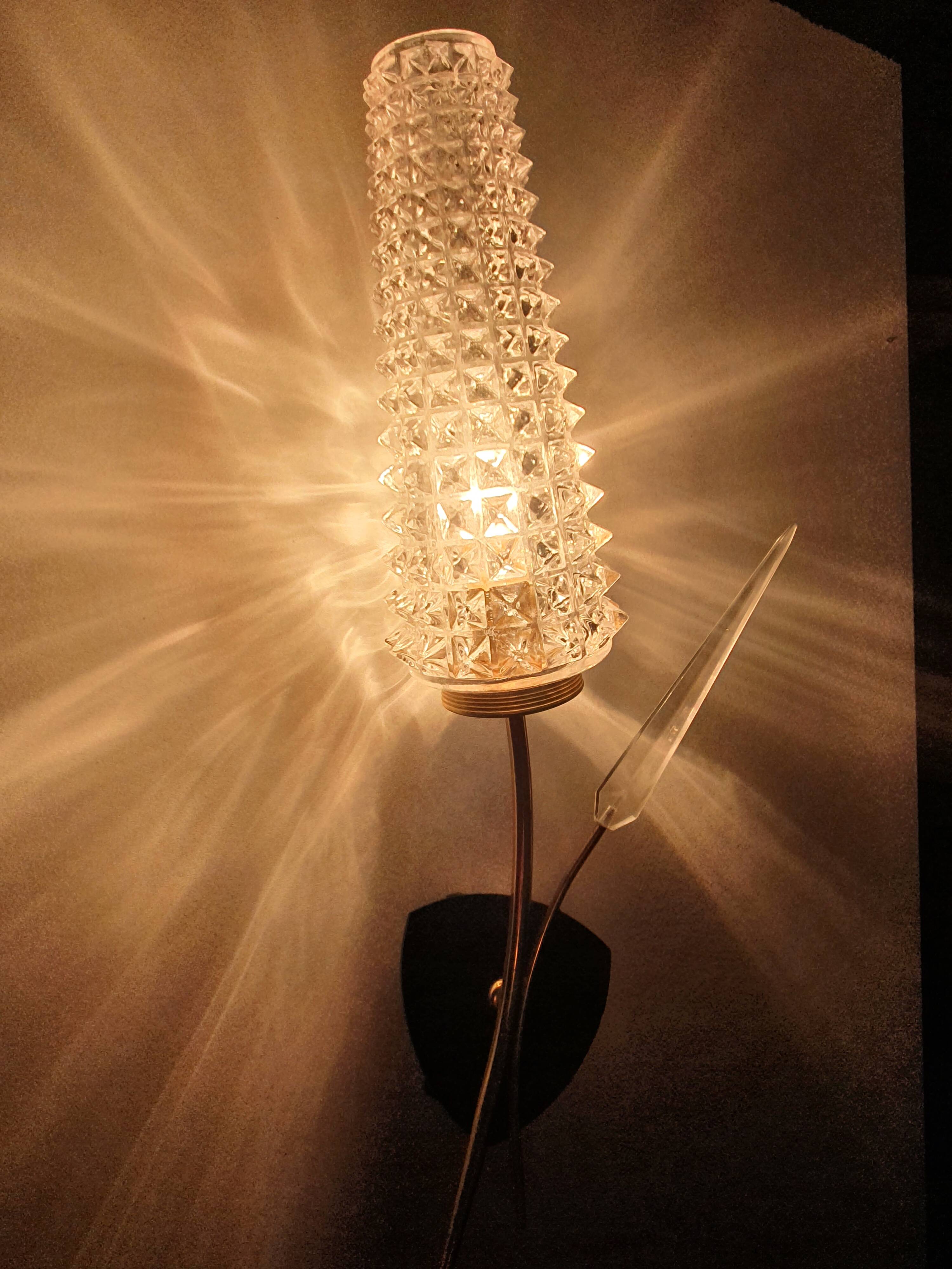 Pair of large gold wall lights with tulip-shaped globes by Arlus