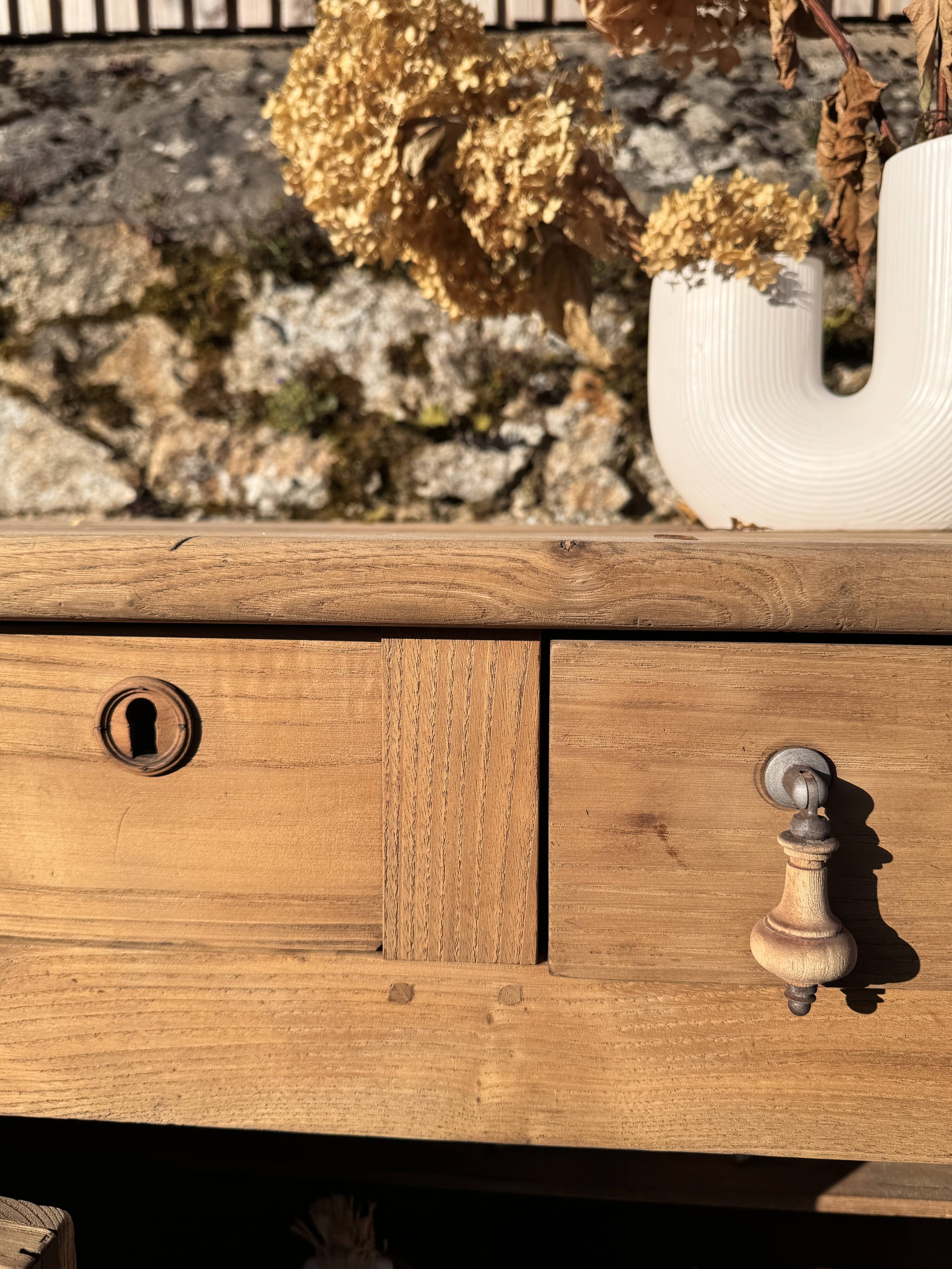 rustic wooden farm buffet sandblasted