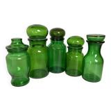 Five green glass candy boxes from the 70s