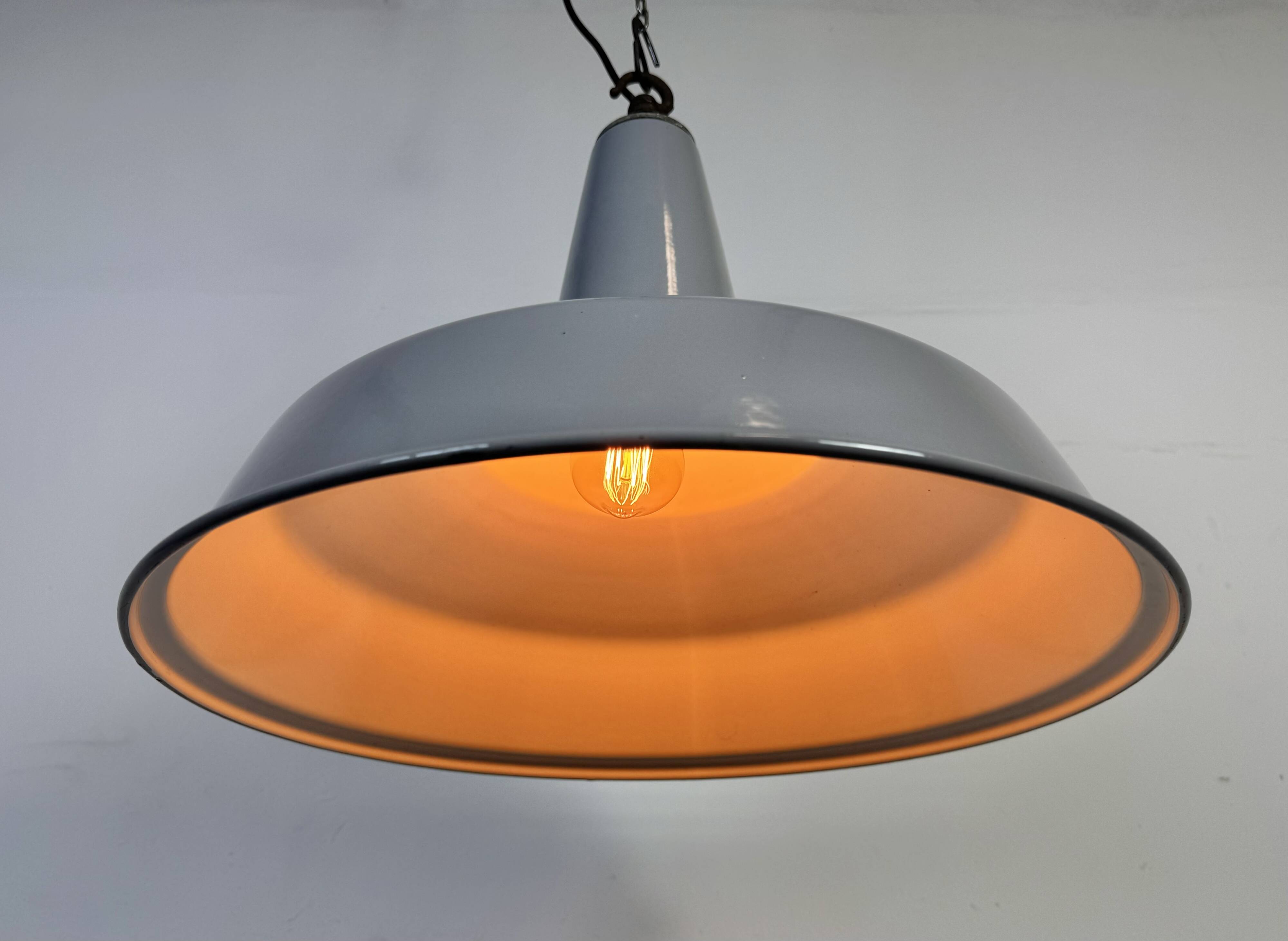 Large Industrial British Grey Enamel Pendant Lamp from Benjamin, 1960s