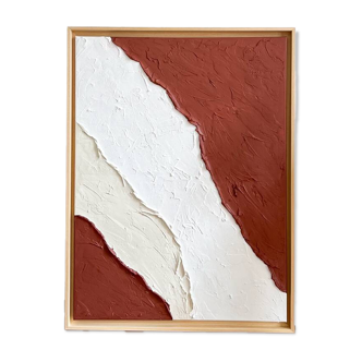 Tableau relief terra cota beige et blanc