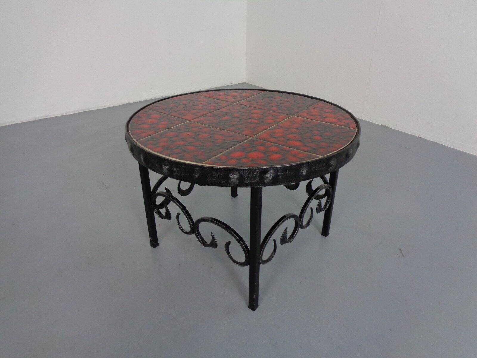 German Brutalist Side Table in Ceramic and Cast Iron, 1960s