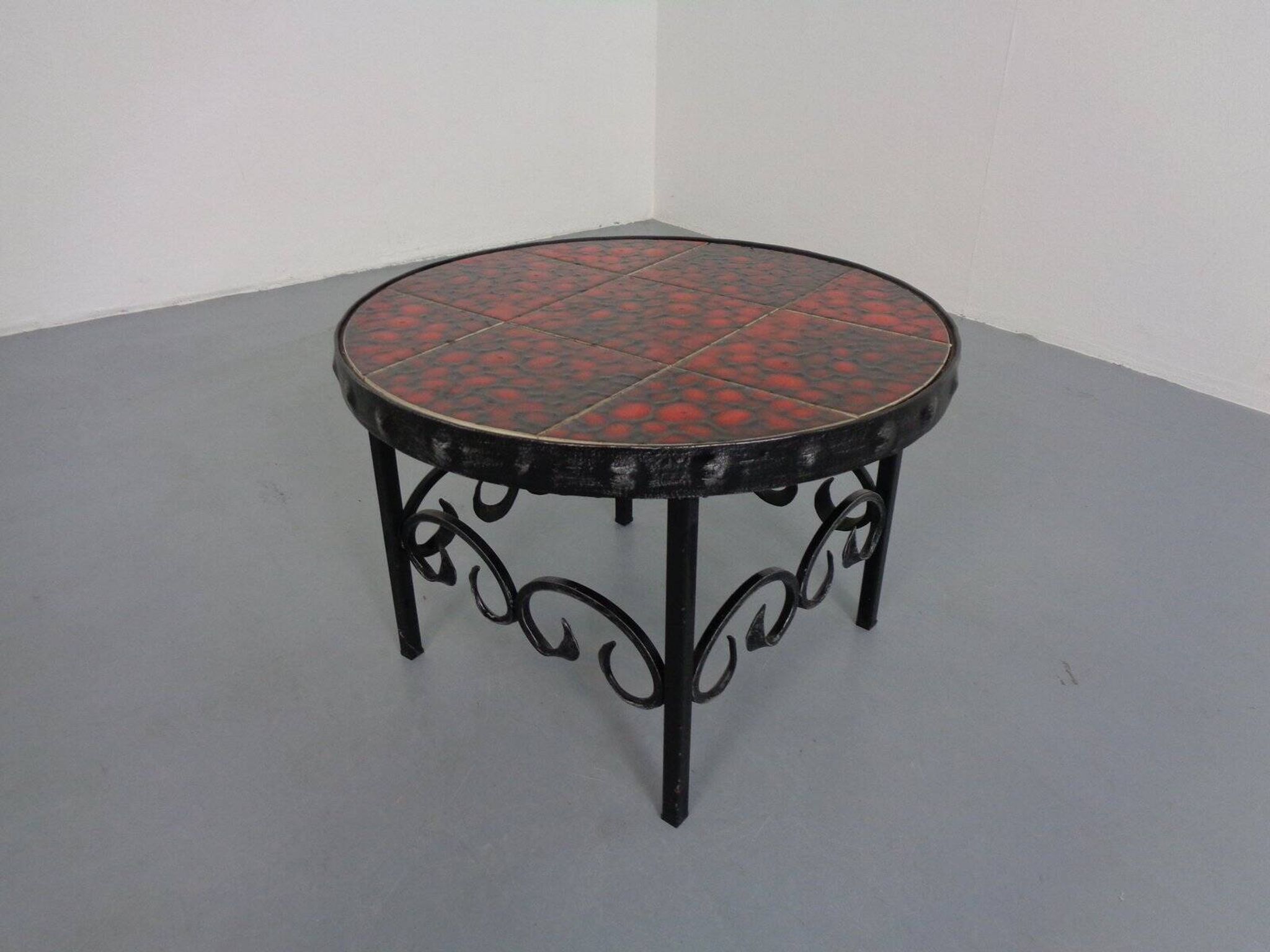 German Brutalist Side Table in Ceramic and Cast Iron, 1960s