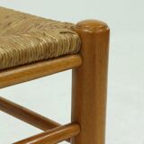 Set of 4 solid oak & rush brutalist dining chairs 1960s