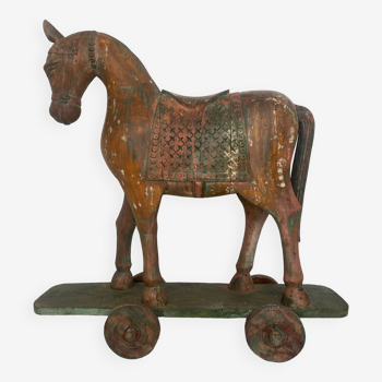 Indian temple horse in polychrome wood