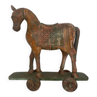 Indian temple horse in polychrome wood