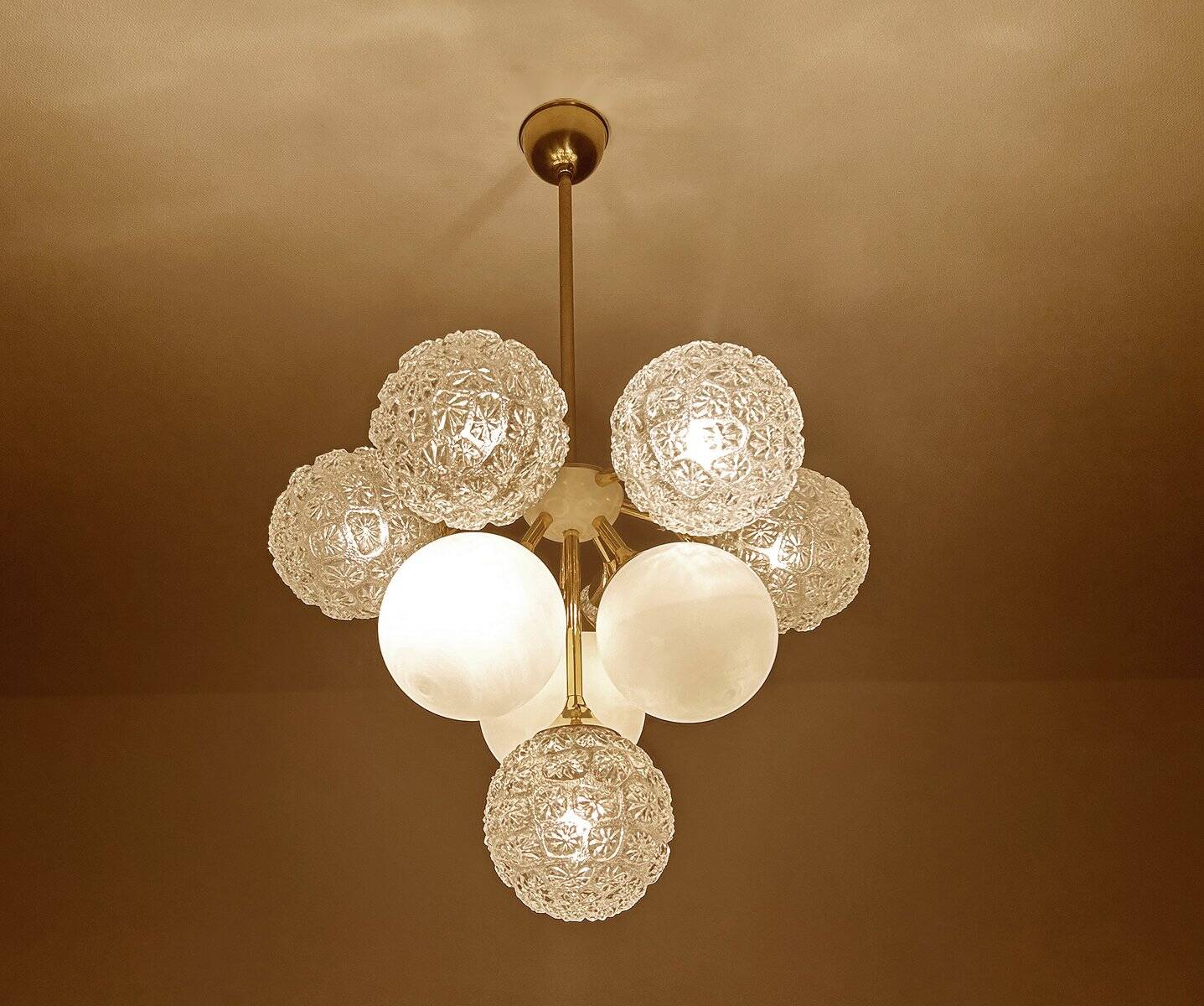 Large  Vintage Glass Pendant Light, 1960s