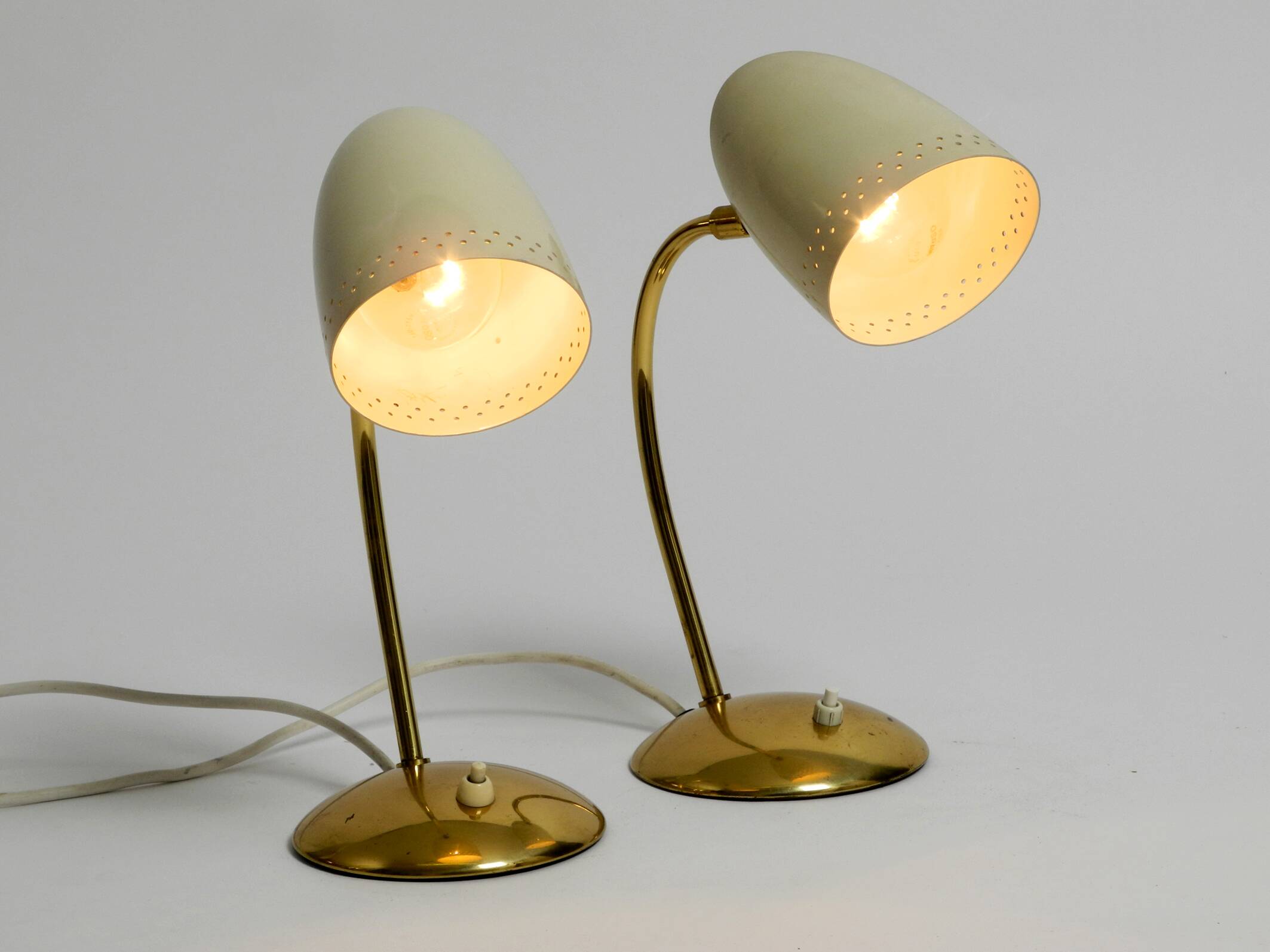 Pair of beautiful German Mid Century Modern brass table lamps with metal sh