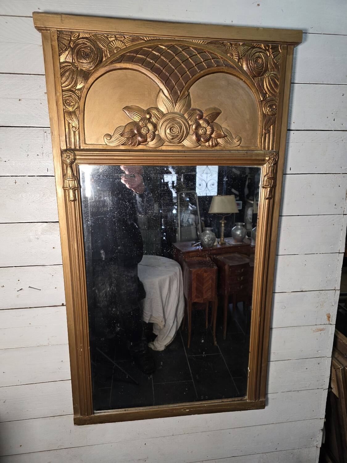 Art Deco gilded trumeau, bevelled mirror