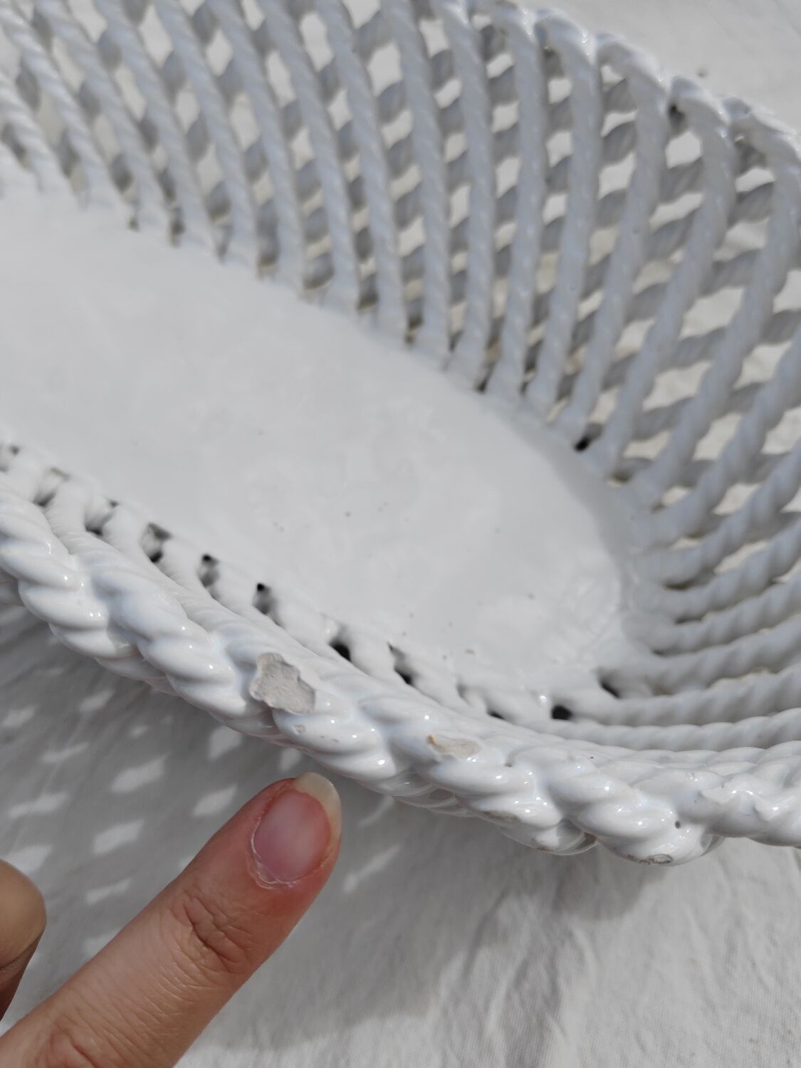 White woven ceramic planter mid-twentieth