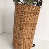 Vintage rattan and wrought iron umbrella holder