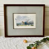 Small watercolor painting landscape Brittany Arzon signed