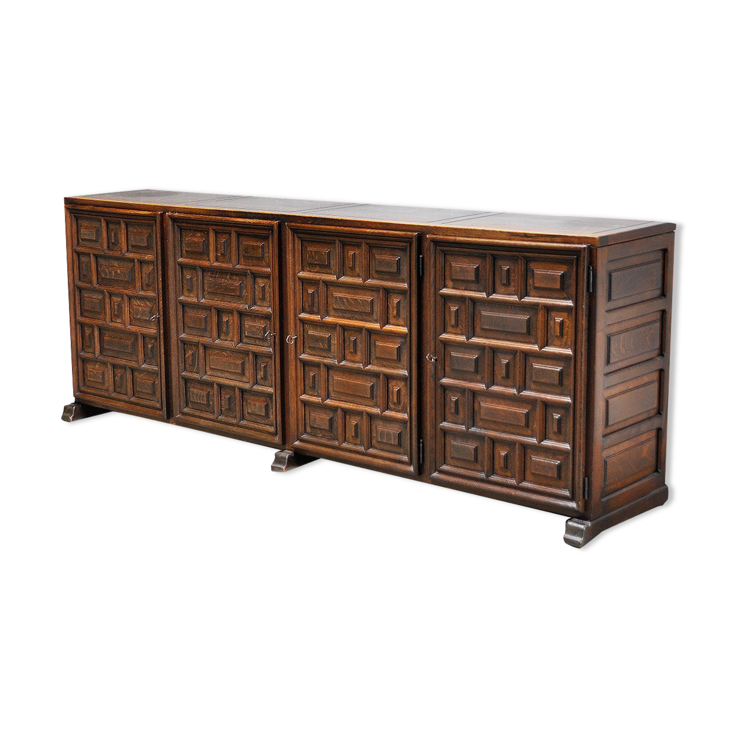 Spanish Brutalist Sideboard With Geometric Patterns, 1940s