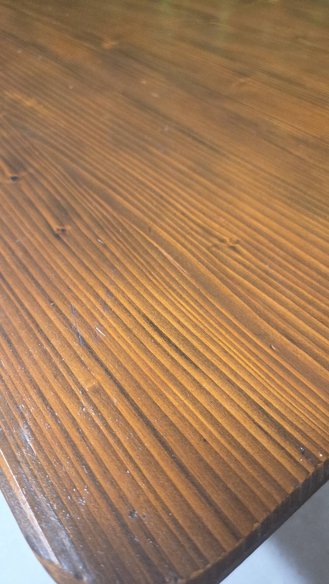 Large vintage table in solid pine, rustic brutalist, 70"
