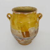 Pot à confit jaune vernissé, sud ouest de la France. Pot de conservation. Pyrénées XIXème