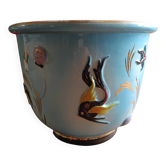 Cache-pot vintage en céramique de Monaco décor marin en relief