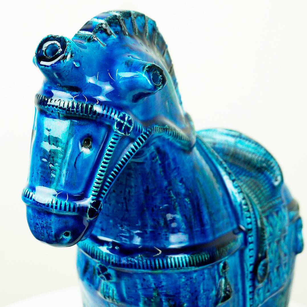Italian ceramic horse Rimini Blu from the mid-century by Aldo Londi for Bitossi.