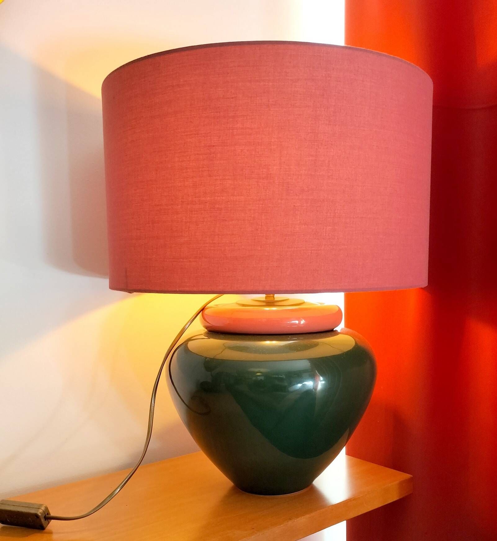 Pair of red and green ceramic lamps