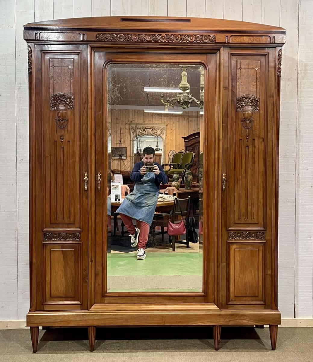 Art Deco period bedroom wardrobe with mirror in walnut and elm burl