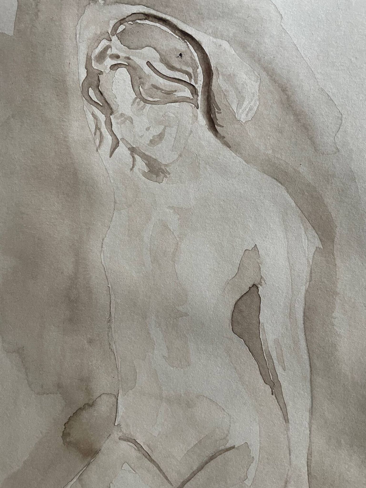 Signed watercolour monochrome painting of a female portrait "Hammam"