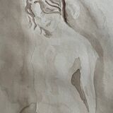 Signed watercolour monochrome painting "Hammam" of a female portrait.