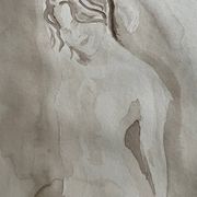 Signed watercolour monochrome painting of a female portrait "Hammam"