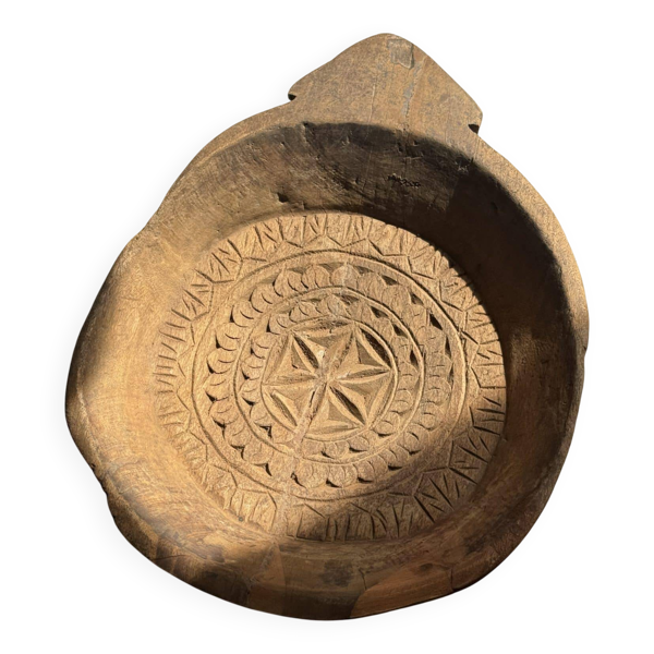 Plateau ancien indien sculpté en bois massif « Rosace » — Beyit