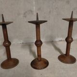 3 spikes -candles in solid oak 1950s
