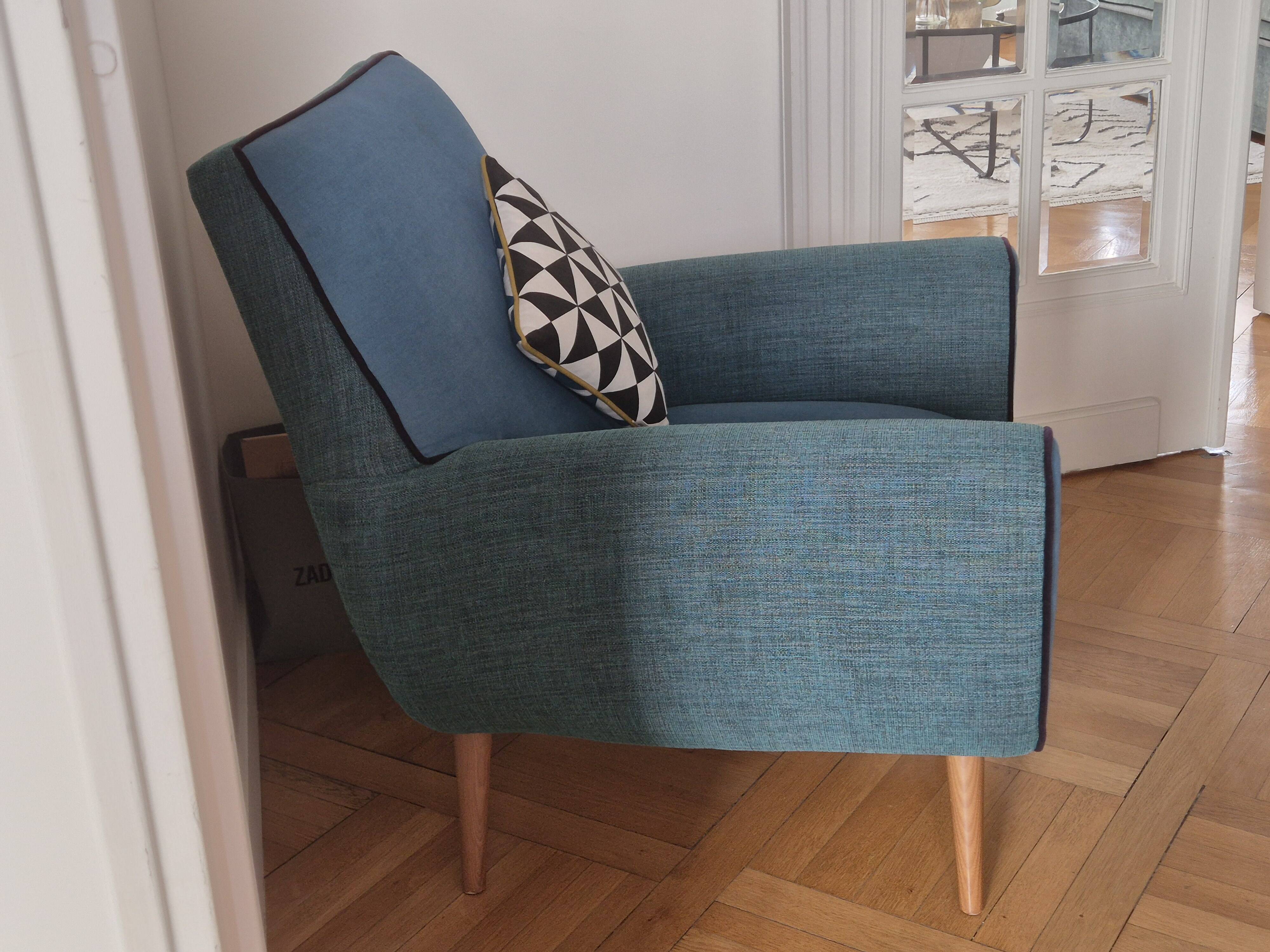 Fauteuil club bleu canard