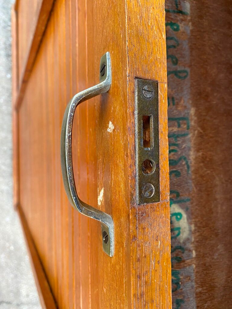 Storage craft cabinet with double oak curtains 1950