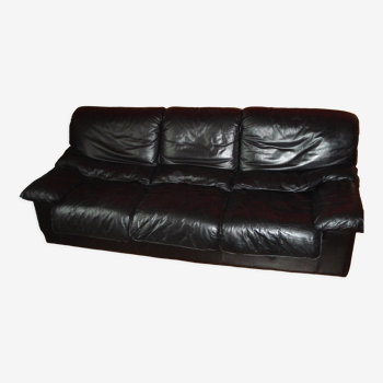 Black leather sofa bed 3 places Roche Bobois from the 80s