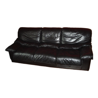 Black leather sofa bed 3 places Roche Bobois from the 80s