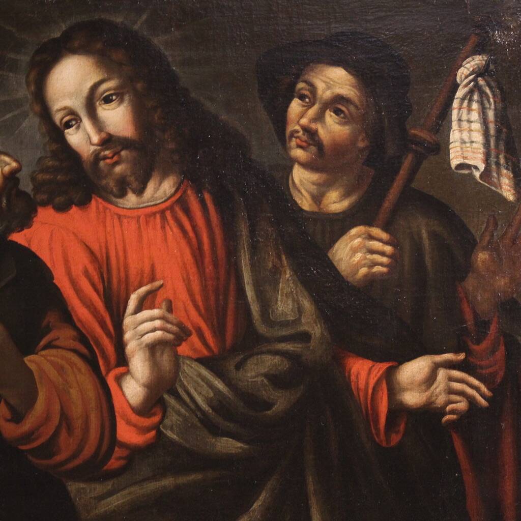 Peinture espagnole antique du XVIIe siècle, Christ et les disciples.