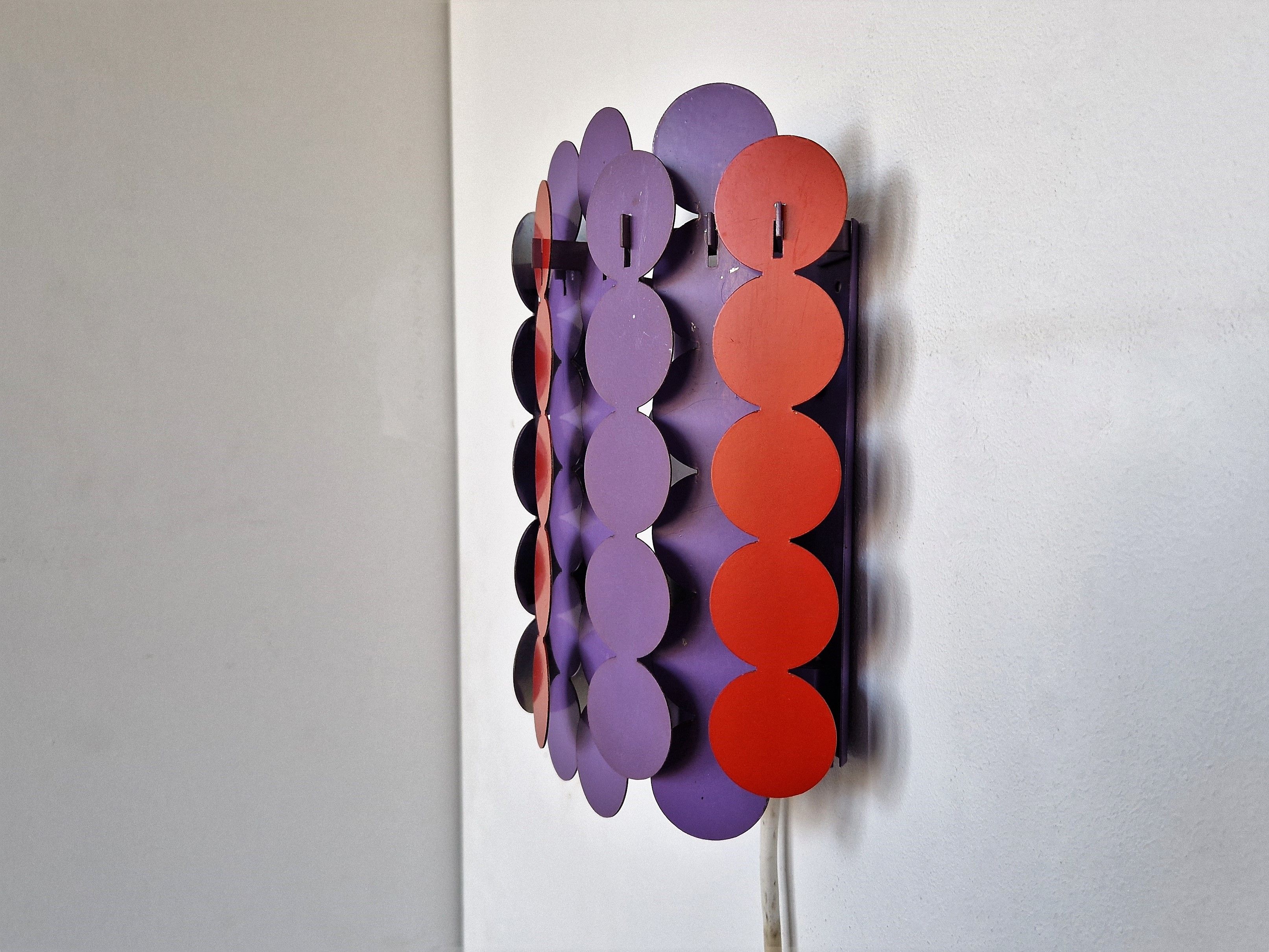Red and purple metal strip wall lamp by Doria Leuchten, Germany 1960's/1970's