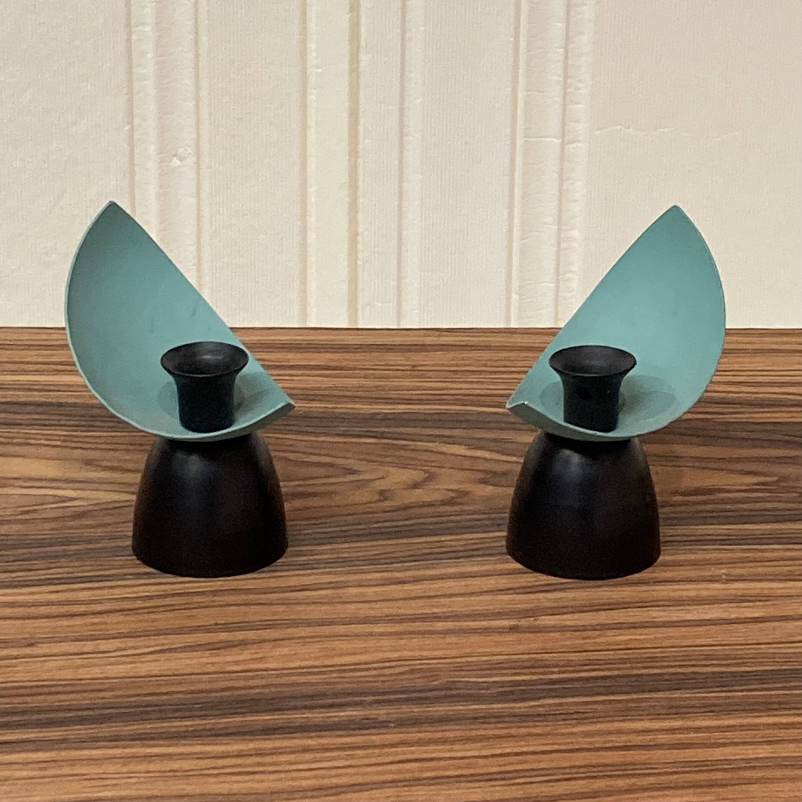 Pair of metal candlesticks scandinavian design 1950.