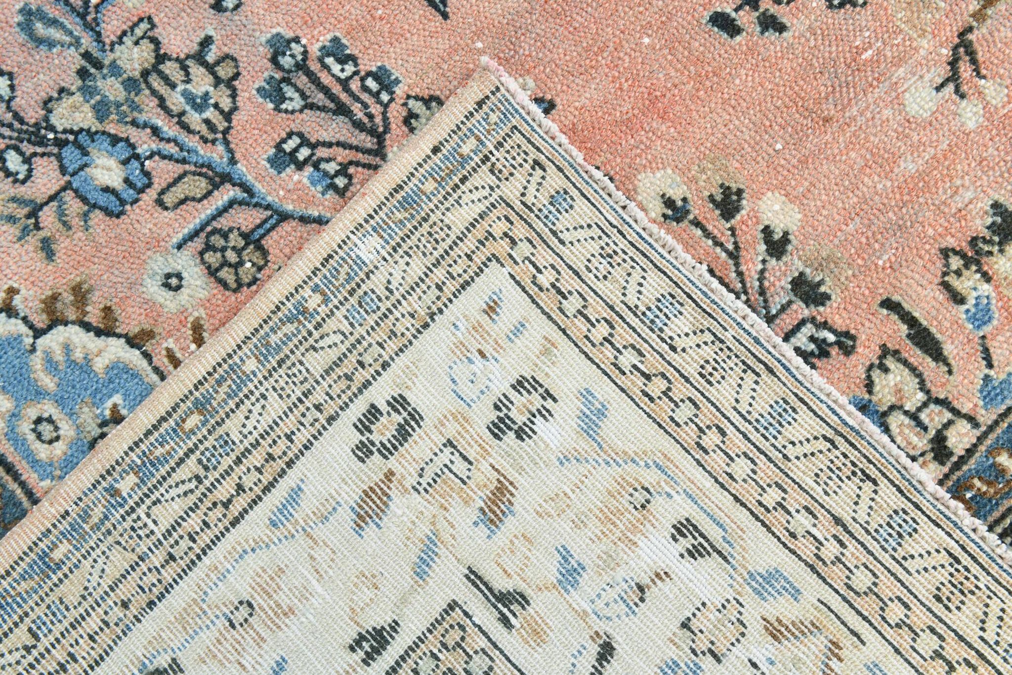 Tapis persan classique bleu et saumon, 318x410 cm