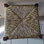 Stool solid wood seat straw feet patinated dp 0922131