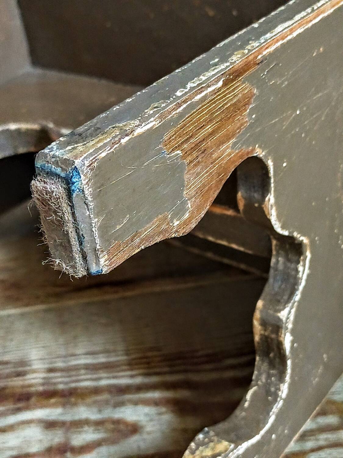 Mini-bench stool in old patinated solid wood