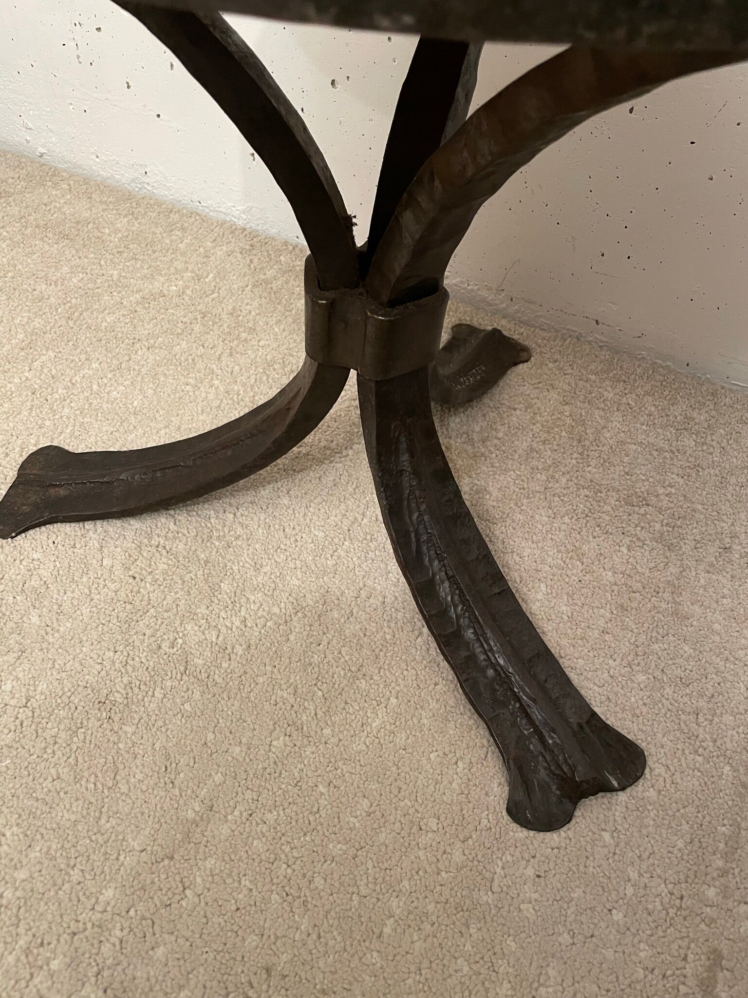 Pair of brutalist side tables, steel and ceramic, 1970