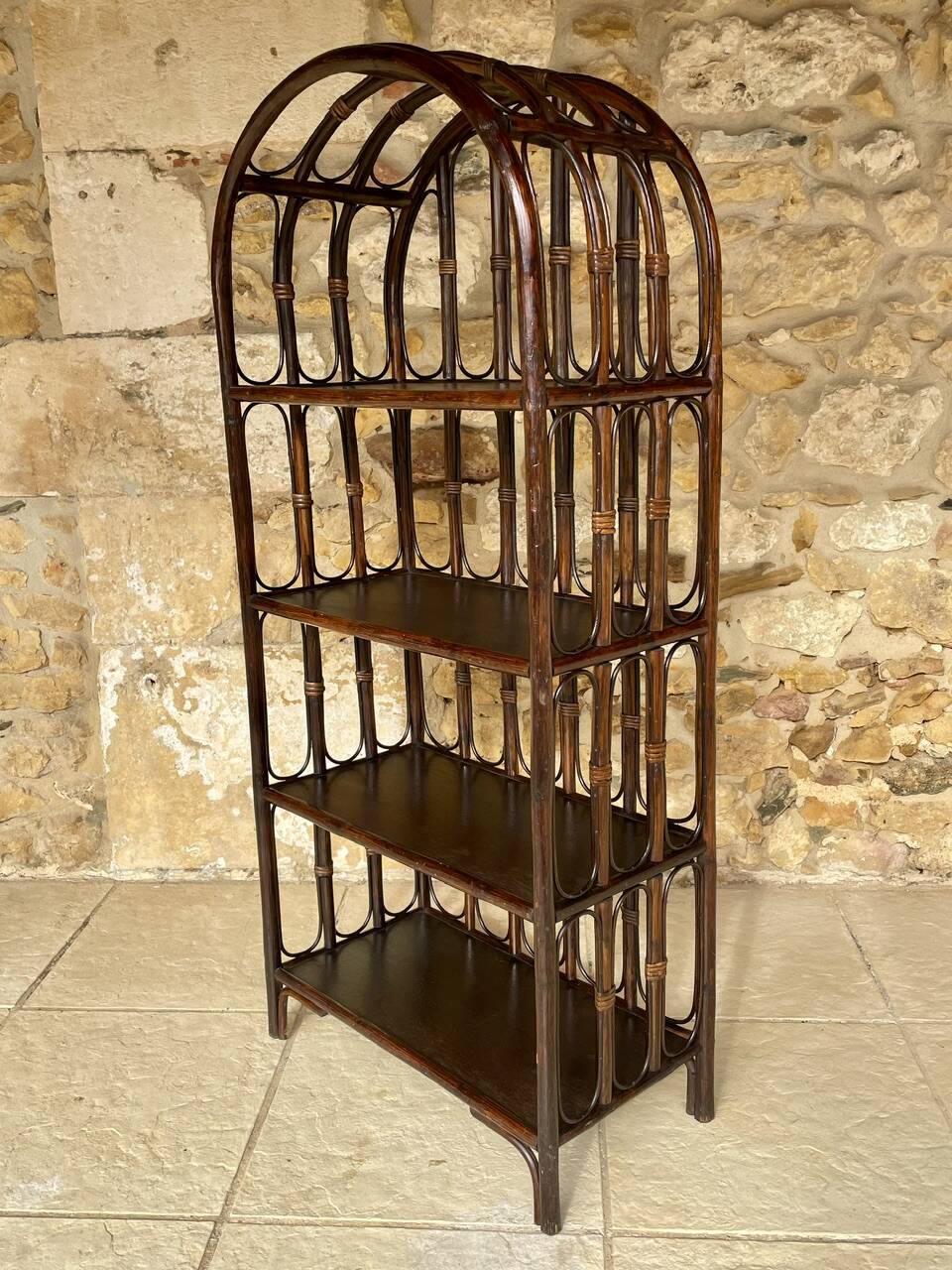 Vintage bamboo and rattan bookshelf, 4 shelves, Circa 1960/1970