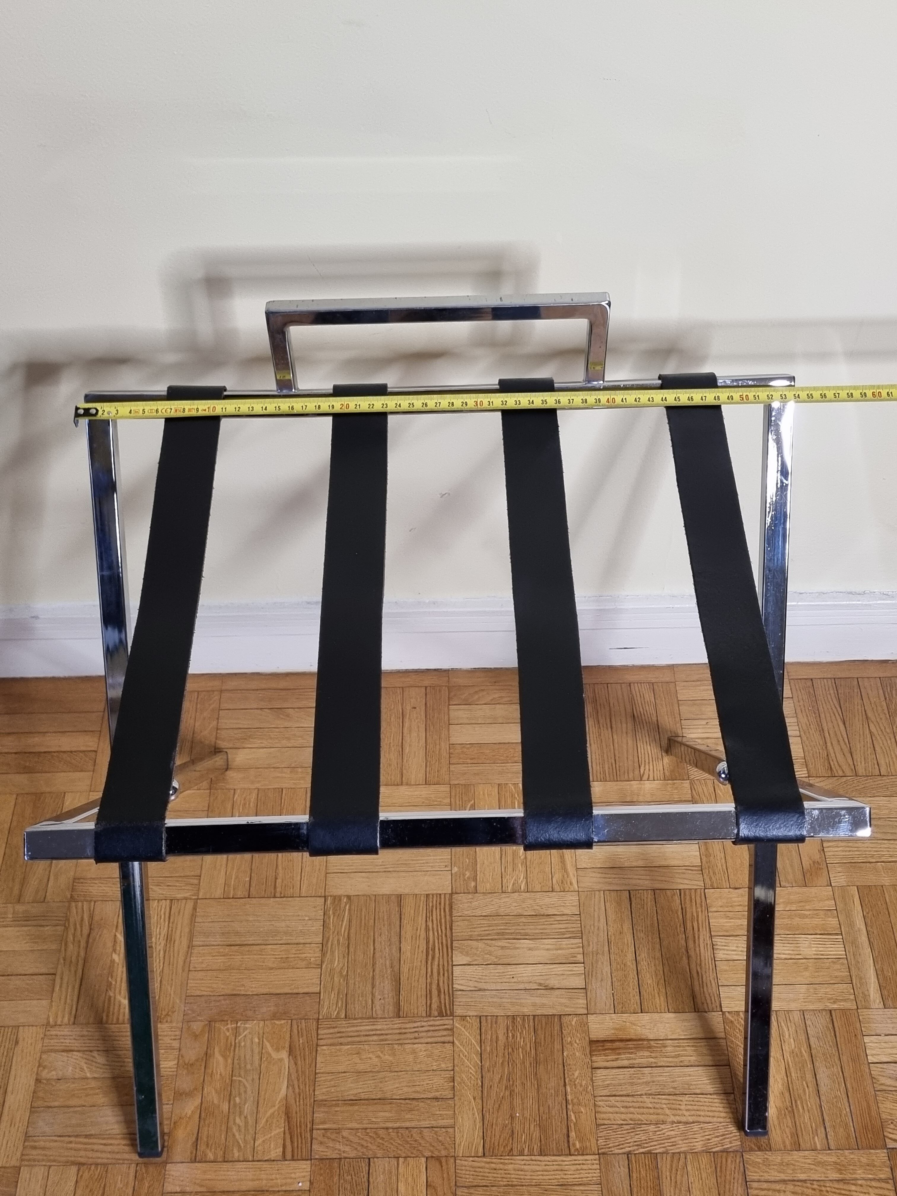 Luggage rack in chrome steel and leather 80s