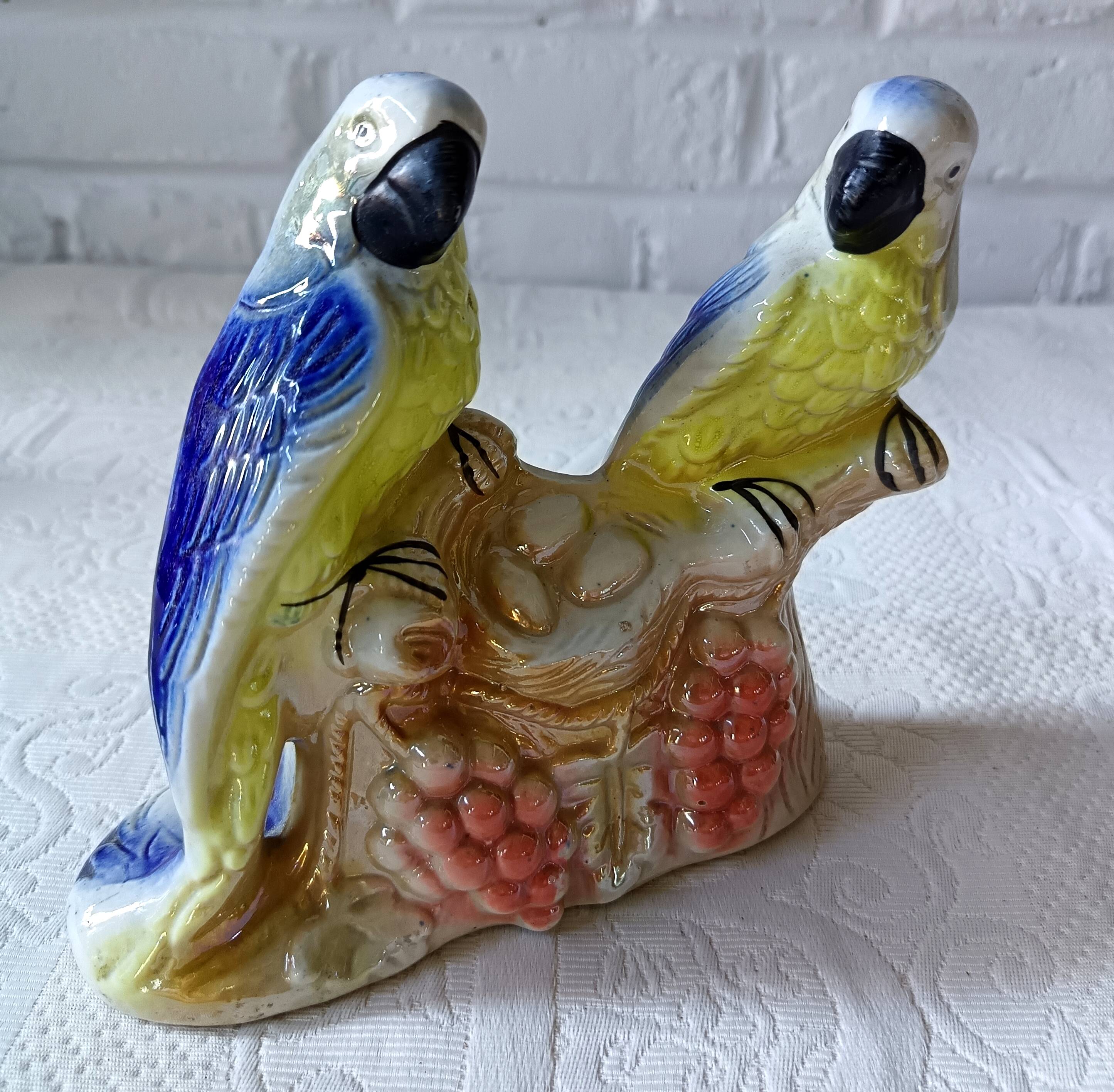 Vintage kitsch iridescent porcelain bird statuette