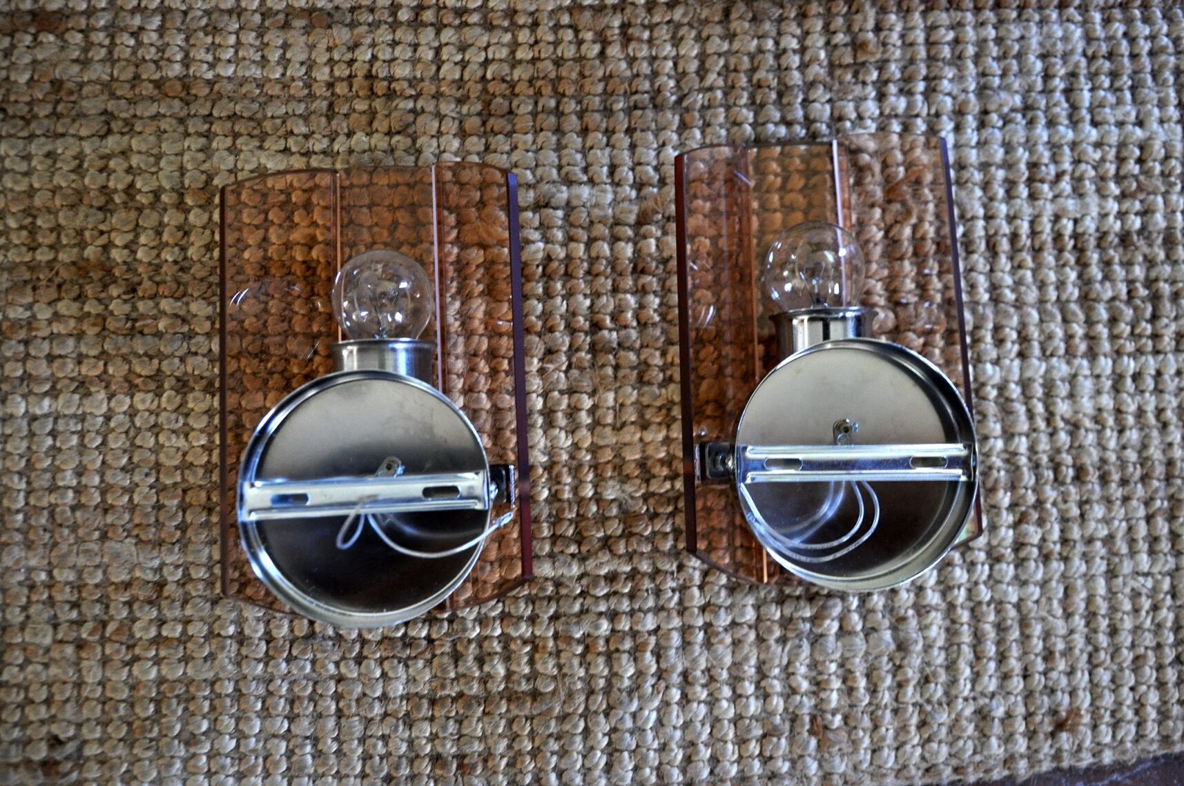 Pair of veca wall lamps in pink murano glass italy 1970