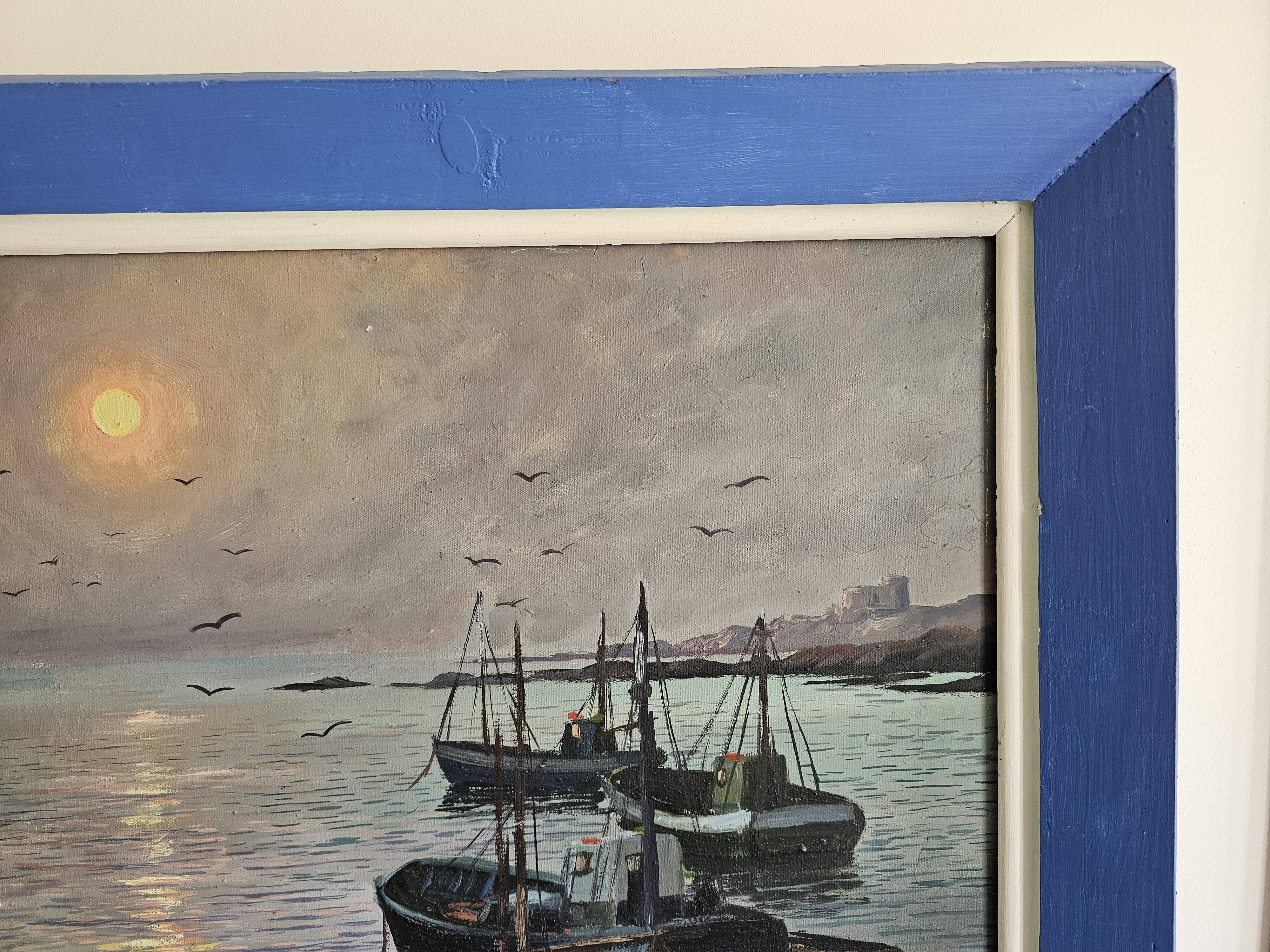 Oil painting on canvas - Marine Sailboats Signed M Labarde 54cm x 89cm